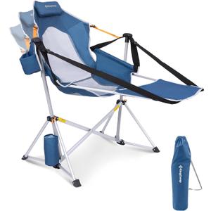 KingCamp Hammock Chair with Footrest Heavy Duty Swinging Rocking Camping Chairs for Adults up to 400lbs, Folding Portable Oversized Rocker with Cup Holder & Pillow for Outdoor Beach Lawn RV Sports