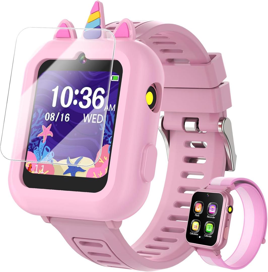 Smart Watch for Kids with 39 Games Touchscreen Camera Video, Music Player, Pedometer, Calculator, Calendar, Stopwatch, Flashlight, Alarm Clock 12/24 hr, Birthday Gifts Toys for Girls Ages 3-12 (Pink)