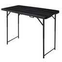FROASISPRO 4ft Folding Table, Portable Fold-in-Half Adjustable Height Utility Table for Indoor/Outdoor Use, Durable HDPE & Steel, Stable & Lightweight, Multi-Purpose, Black Woodgrain