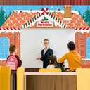 3 Pcs 157" Large Christmas Gingerbread Classroom Door Decorations Christmas Gingerbread House Party Porch Banner Front Door Cover Xmas Background for Office Decorations Photo Background