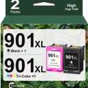 Ink 901 Black and Color Combo Pack Replacement for HP 901XL 901 XL Ink Cartridges for Ink 901 High Yield Compatible with HP Officejet 4500 J4524 J4540 J4580 J4680c Printer (1 Black, 1 Tri-Color)
