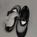 Coutgo Womens Mesh Ballet Flats Mary Jane Fishnet Ballerina Buckle Strap Comfortable Causal Dress Shoes Size 7.5 Black