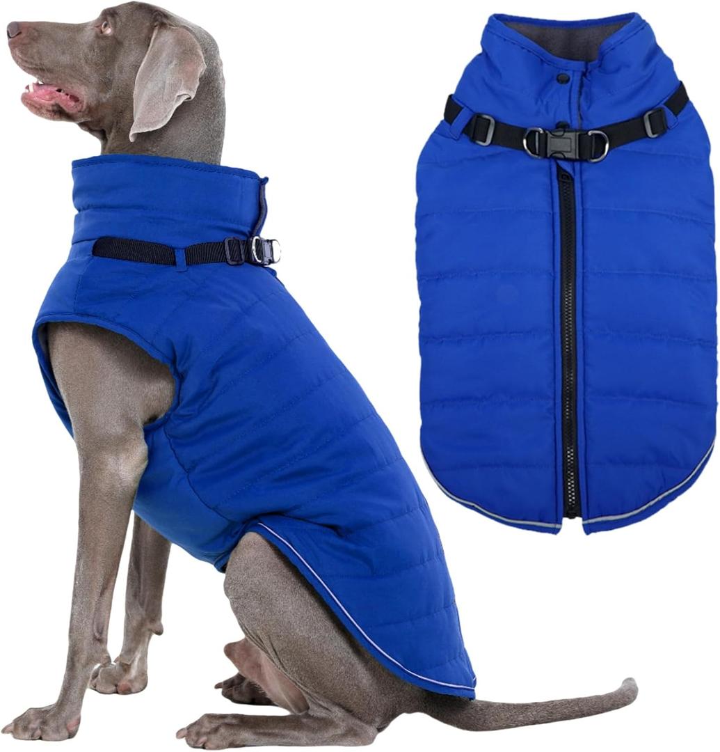 Kuoser Dog Coat, Dog Jackets for Large Dogs, Doggie Winter Coat for Cold Weather, Warm Snow Jacket Pet Apparel Clothes for Great Dane, Blue XXXL (XXXL (Chest Girth: 43.3''))