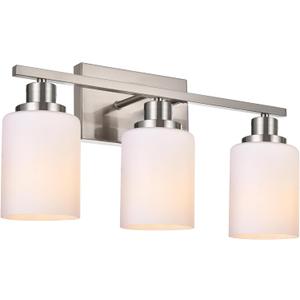 3-Light Bathroom Vanity Light Brushed Nickel Bathroom Lighting Fixtures Over Mirror with Opal White Glass Shade, Polished Nickel Finish Vanity Wall Sconces Fixtures for Bedroom Living Room