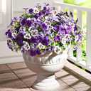 Waipfaru 20 Bundles Artificial Pansy Flowers for Outdoor, UV Resistant Faux Silk Flowers for Outdoor Planters Front Door Porch Yard Patio Window Box Home Decor (White, Purple, Light Purple)