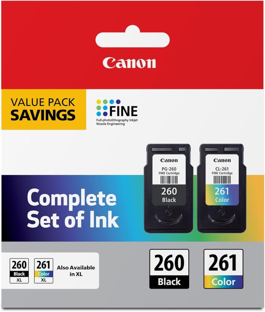 Canon PG-260 / CLI-261 Genuine Ink Value Pack (2 Cartridges), Compatible with TS5320, TR7020 (Once Size)