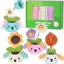 Ryhiac Beginners Crochet Kit with Step-by-Step Video Tutorials DIY Crochet Starter Kit with Crochet Hook and Yarns,4 Plant Floral Pattern for Adult Kids Gift(Rabbit Plant)