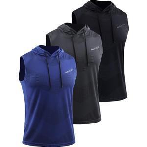 Neleus Men's Workout Tank Tops 3 Pack Sleeveless Running Shirts with Hoodie (Blue, M)
