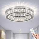 Finktonglan 11.8" Round Crystal Flush Mount Chandelier, Dimmable LED Ceiling Light with Remote, 3000K6500K Color Changing, K9 Crystal Stainless Steel, Low Profile for Bedroom Living Room