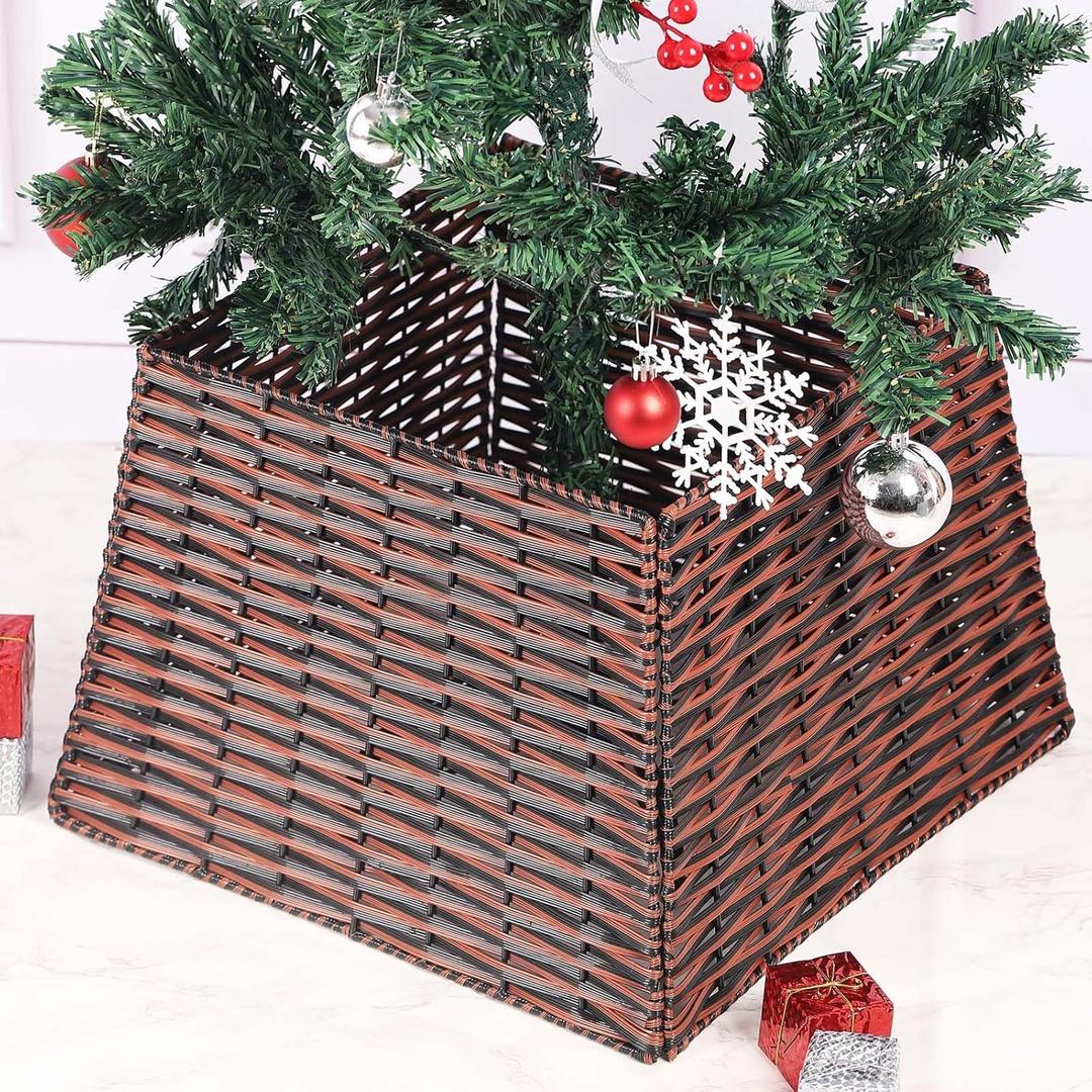Vencer 22.4'' Christmas Tree Collar,Plastic Rattan Xmas Tree Skirt,Rustic Decorations,Tree Skirt Base for Christmas Tree Decorations,Red&Black,CTS-RB007 (Small)