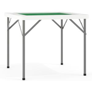 Flash Furniture Silas 34.5" Square Folding Card Table with Felt Green Surface and Cup Holders, Portable Folding Game Table for 4 Players, White/Green