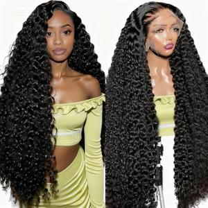28inch Deep Wave Lace Front Wigs Human Hair Pre Plucked Deep Curly Human Hair Wig 200 Density HD Lace Frontal Wig 13x4 Deep Wave Wig 100% Human Hair Wigs for Women Natural Black Color