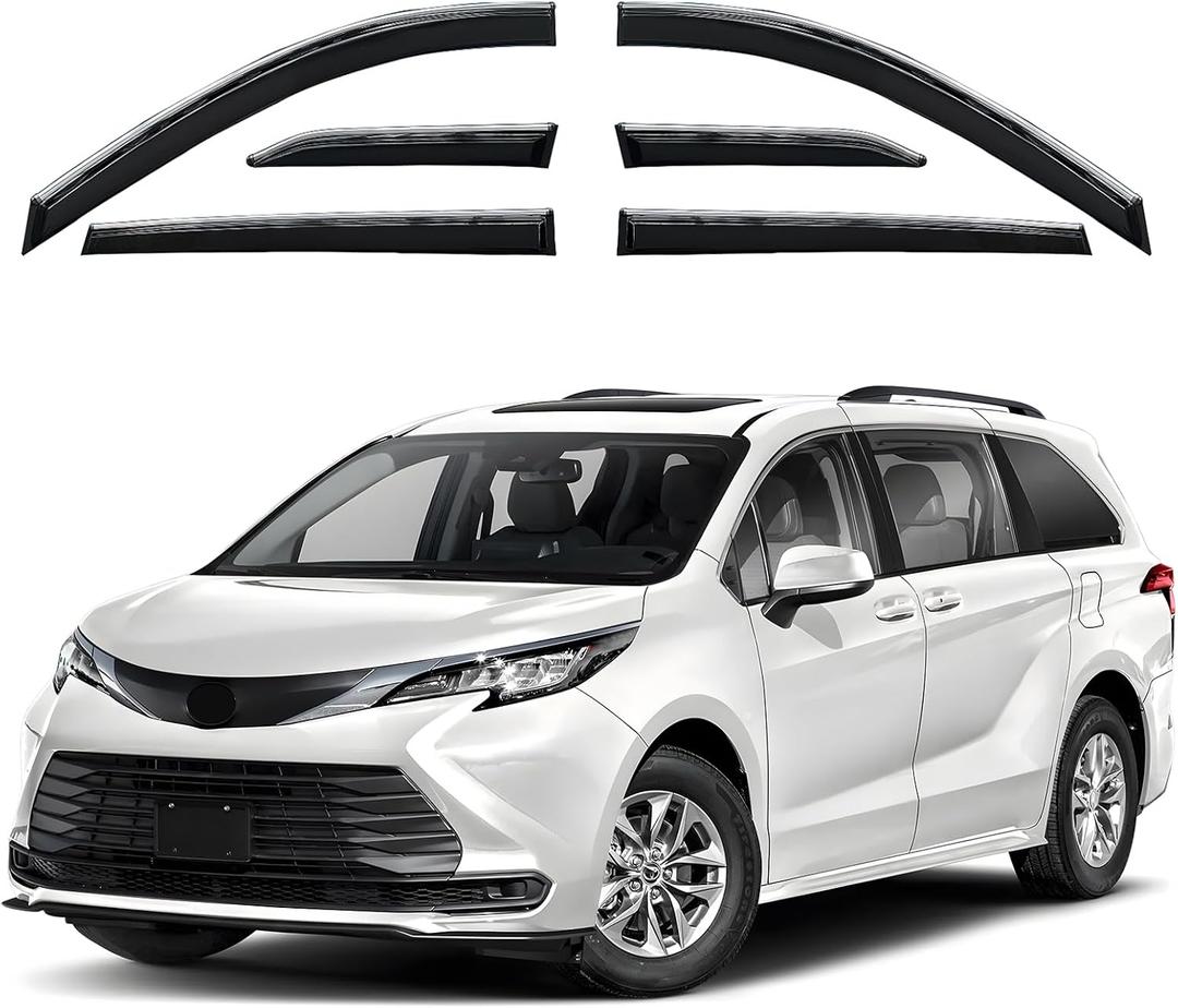 Shatterproof Out-Channel Window Deflectors for Toyota Sienna 2021-2026, Rain Guards Window Visors for Cars Vent Deflector Car Accessories for Sienna 21-26 6-PCS Chrome