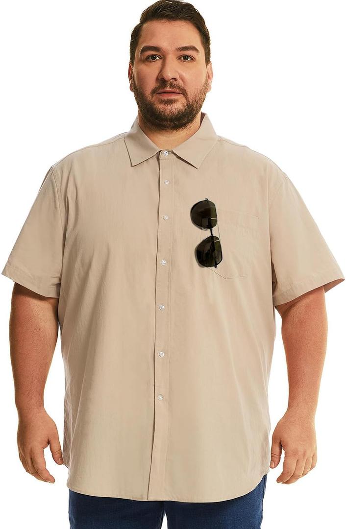 HOdo Big and Tall Mens Cotton Button Down Shirt 2XL-6XL (Khaki)