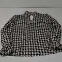 Floerns Women's Houndstooth Print Notched V Neck Long Sleeve Casual Blouse Tops (Medium, Black and White)