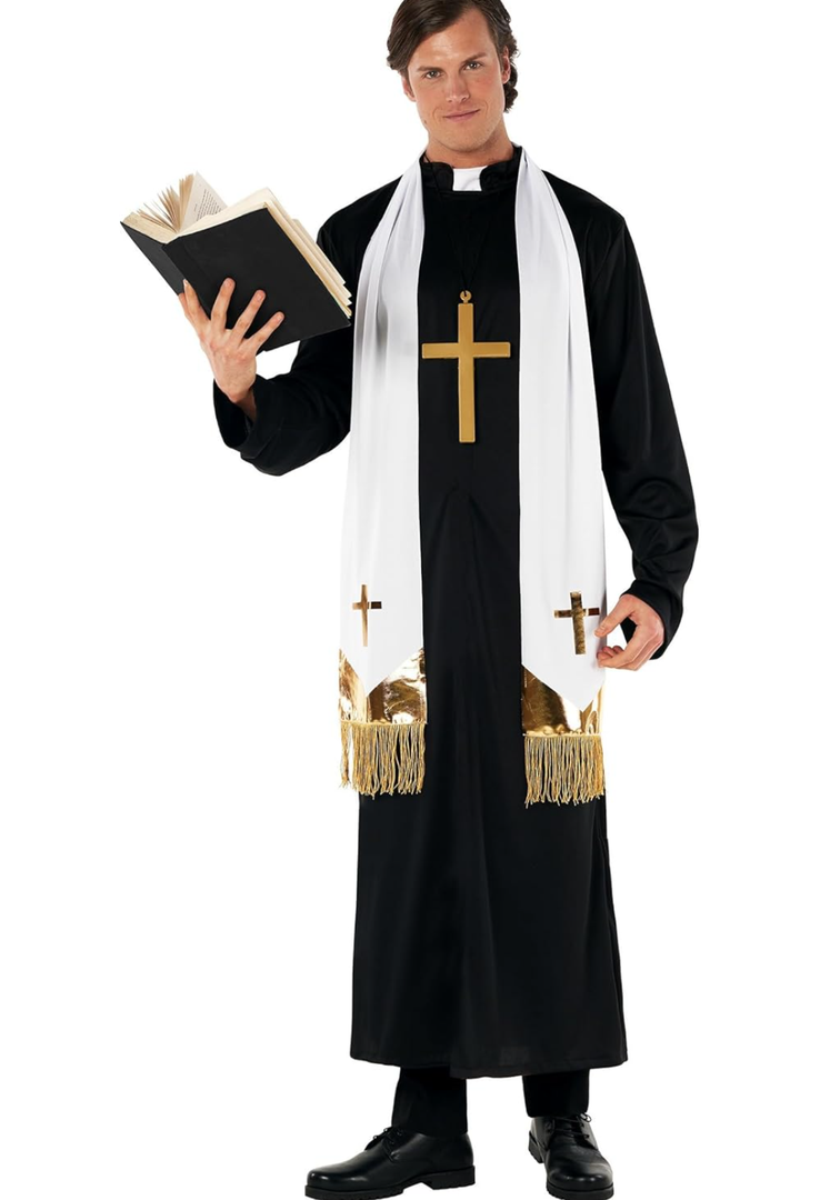 Morph Priest Costume Men Exorcist Outfit Adult Priest Costume With Collar Plus Accessories For Halloween Party S 3Pcs