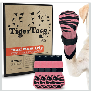 DOK TigerToes Premium NonSlip Dog Socks for Hardwood Floors  ExtraThick Grip that Works Even When Twisted  Prevents Licking, Slipping, and Great for Dog Paw Protection (Sassy Pink, Small)