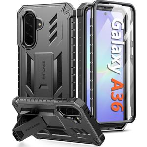 FNTCASE for Samsung Galaxy A36-5G Case: for Galaxy A56-5G Case with [Built-in Screen Protector & Kickstand] [Military-Grade Drop Protection] Heavy Duty Protective Full Body Shockproof Rugged Black | Military Grade, Mobile Cover, with Kickstand, Textured Rugged, Shockproof