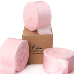 Ribbli Light Pink Silk Satin Ribbon 1 Inch x 30 Yard Handmade Frayed Chiffon Pink Ribbon for Gift Wrapping Wedding Invitations Bridal Bouquets Home Decor