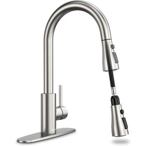 Kitchen Faucets, Kitchen Faucet with Pull Down Sprayer, High Arc Single Handle Kitchen Sink Faucet with Water Lines, Brushed Nickel Kitchen Faucet with Sprayer, RV Sink faucets (Brushed Nickel 15.5-Inch)