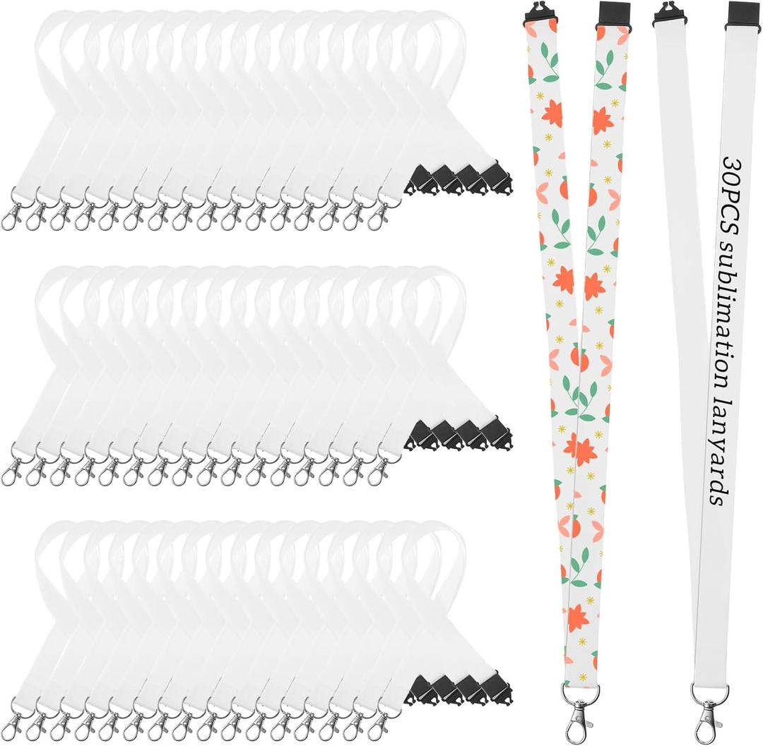 50Pack White Sublimation Lanyards Blank Bulk Sublimation Lanyards with Detachable Buckles Neck Lanyard Heat Transfer for Keychain ID Card Name Badge Holder Mobile Phone