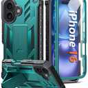 FNTCASE for iPhone 16 Phone Case: for iPhone 16 case with Kickstand Shockproof Military Grade Protective Cover - Dual Layer Full Protection Sturdy Matte Textured Drop Proof - 6.1 Inch Green