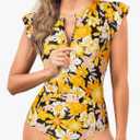 Tempt Me One Piece Swimsuits for Women Zip Front Rash Guard Short Sleeve Tummy Control Surfing Sport Bathing Suits, Medium Size