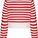 Floerns Women's Striped Long Sleeve Cardigans Button Down Crewneck Fall Outfit Sweaters Outerwear (M)