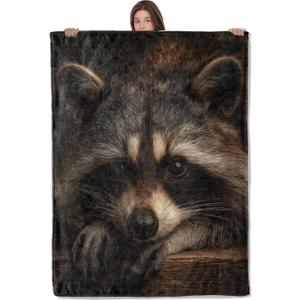 AHUCIZ Realistic Raccoon Blanket, Lightweight All Seasons Warm Throw, 50x60 Inch Realism Adorable Flannel Blankets, Nature Animal Portrait Print Home Decor Accent and Gifts for Sofa, Bedding