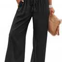 LOOKBOHO Women's Wide Leg Pants High Waisted Drawstring Loose Palazzo Pant Trendy Casual Flowy Beach Trousers with Pockets (Black, L)