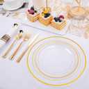 WELLIFE 350PCS Clear-Gold Plastic Plates - 100 Disposable Plates, 150Plastic Silverware, 50 Cups, 50 Napkins for Wedding & Party