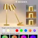 2-Pack Gold RGB Cordless Table Lamp, 5200mAh RGB 8 Modes & Touch Control Rechargeable Battery Desk Lamp, IP54 Waterproof Outdoor Table lamp for Bedroom/Outdoor/Restaurant/Camping/Bars(Gold)