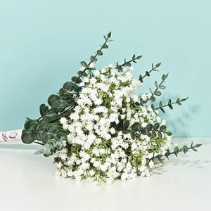 Yastouay 18 Pcs Babys Breath Artificial Flowers Bluk with Faux Eucalyptus Stems Leaves, Fake Flowers Bouquets Silk Baby's Breath Flowers for Wedding Home Party DIY Decoration (White)