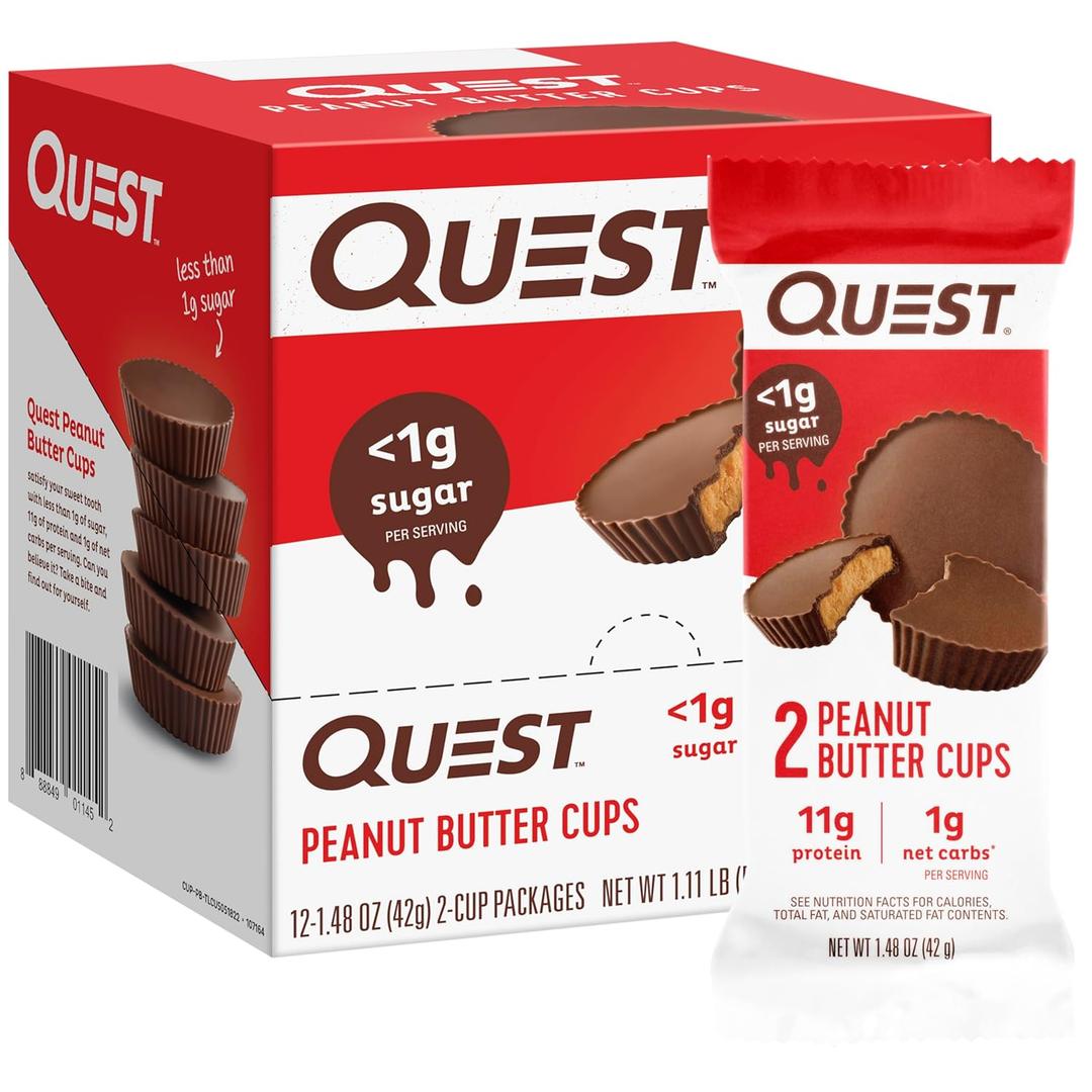 Quest Nutrition Peanut Butter Cups, 11g Protein, 1g Sugar, Low Carb, Gluten Free, Keto Friendly, 12 Count, 04/15/26
