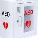 AED Cabinet, First Aid Defibrillator Wall Mounted Storage Cabinet Stainless Steel Snap Lock Fits All Brands Cardiac Science W/Alarm and Light 14 x 7.9 x 15.8 Inch