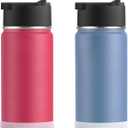 koodee 18 oz Water Bottle with Straw-2 Pack Stainless Steel Double Wall Insulated Water Bottle for School Reusable Water Flask BPA Free (Canyon Red-Royal Blue)