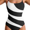 Women's One Piece Swimsuits Tummy Control Color Block Bathing Suit Square Neck Swim Suit Slimming Swimwear XL