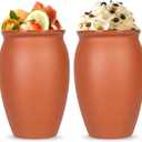 2-Pack Cantaritos de Barro Mexicanos  12 oz Handmade Clay Cups for Margaritas, Taco Tuesday, Mexican Fiesta (Dishwasher & Microwave Safe) (Terracotta)