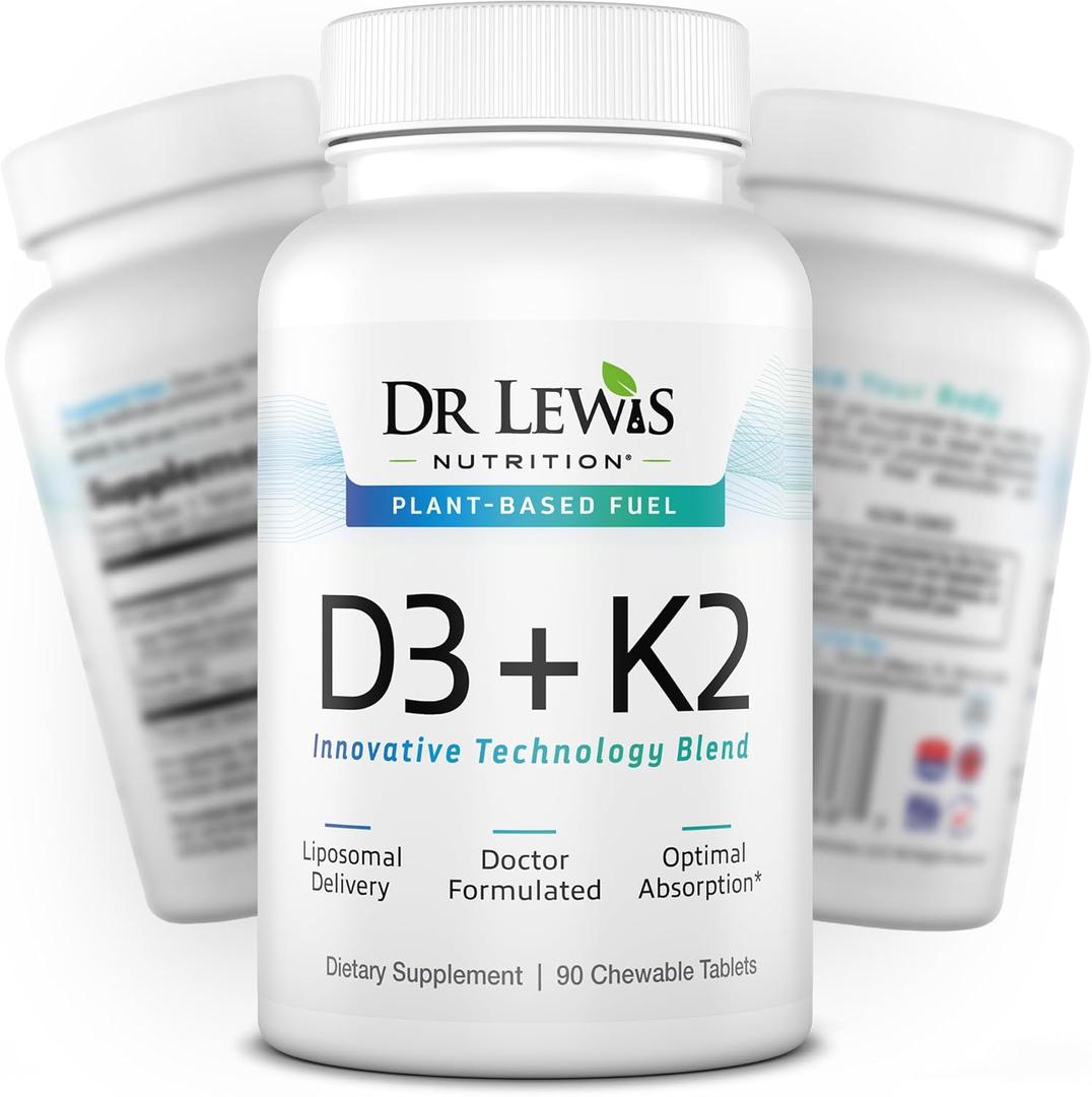 Liposomal Vitamins D3 + K2 Supplement Doctor Formulated Support for Heart, Brain, Bones, and Immune System Sourced from Plant Based Lichen and Natto - Gluten-Free, Non-GMO - 30 Chewable Vegan Tablets, BB Date: 03/2028