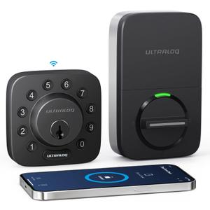 ULTRALOQ U-Bolt WiFi Smart Lock with Door Sensor, Built in Wi-Fi Keypad Deadbolt Lock for Front Door, Remote Control, Auto-Lock, Compatible with Alexa, Google, SmartThings, Easy Install, Matte Black