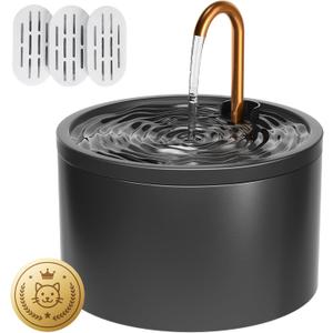 DOOOB Ceramic Cat Water Fountain, 2.1L/71oz Ceramic Cat Fountain, Automatic Ceramic Water Fountain for Cats, Pet Water Fountain with Ultra-Quiet Pump and 3 Filters & 3 Sponges (Black)