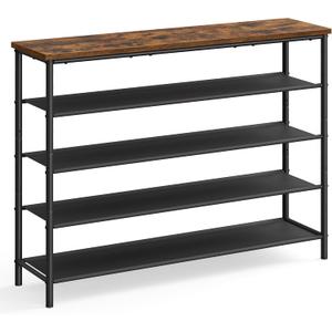 VASAGLE Shoe Rack, 5-Tier Shoe Storage Organizer for Entryway and Closet, Holds 20-24 Pairs of Shoes, 4 Fabric Shelves, Steel Frame, Industrial, Rustic Brown and Black ULBS136B01