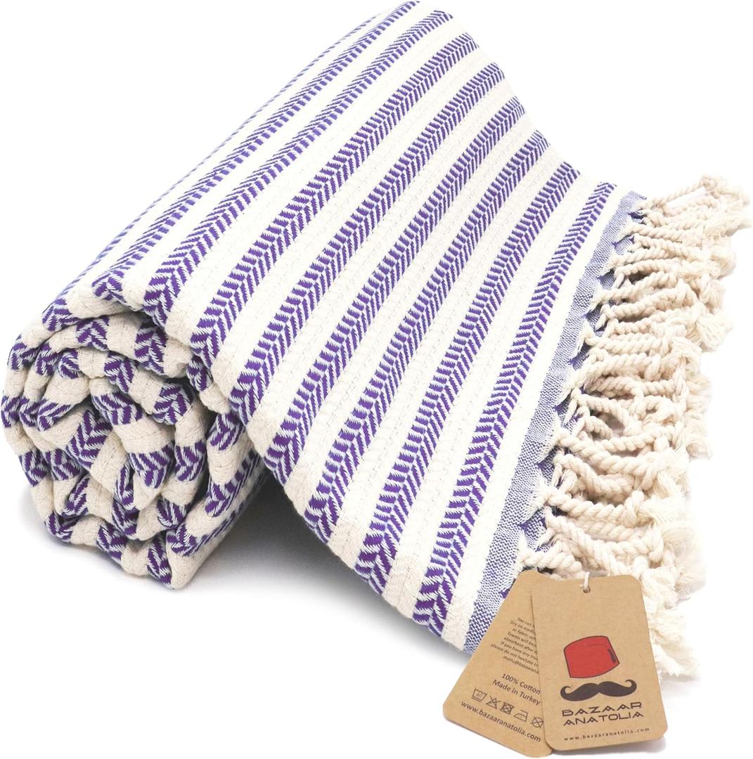 Bazaar Anatolia Turkish Beach Towel  100% Cotton, Quick Dry, Sand Free Decor Towel for Bathroom and Camping  Oversized 71x39 Inches  Arpa Purple