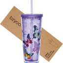Bzyoo SIP 24oz (710ml) Double Wall Plastic Tumbler with Lid and Straw Cold Drink Travel Mug Reusable Party Cup Perfect for Ice Coffee, Tea Office Poolside Parties Gifts Color: Butterfly Purple