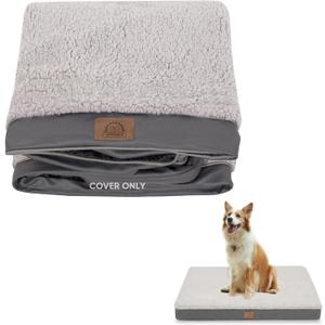 Sunheir Washable Large Dog Bed Covers Soft Plush Replacement, Waterproof Dog Bed Liner, Pet Bed Cover with Zipper 35x22x3 Inches, Grey, Cover Only