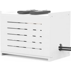 Wooden WiFi Router Storage Box, Decorative Router Hider with Cable Management System, Countertop Modem Shelf Hider Cover, Home Organization Solution for Most Routers Up to 9.8" Tall, Need Assembly (White)