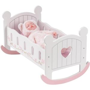 ROBOTIME Wooden Play Doll Cradle Rocking Baby Doll Crib, Reversible Doll Bedding for Toddler Girl,Fits Dolls Up to 20 Inches (White)