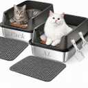 Metal Litter Box 2 Pack, XL Stainless Steel Pans for Large Cats, High Sides