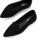 MUSSHOE Black Flats for Women Pointed Toe-Comfortable Business Casual Work Shoes, Dressy Suede Slip On with Memory Foam for Office, Teacher & Standing All Day, 7.5