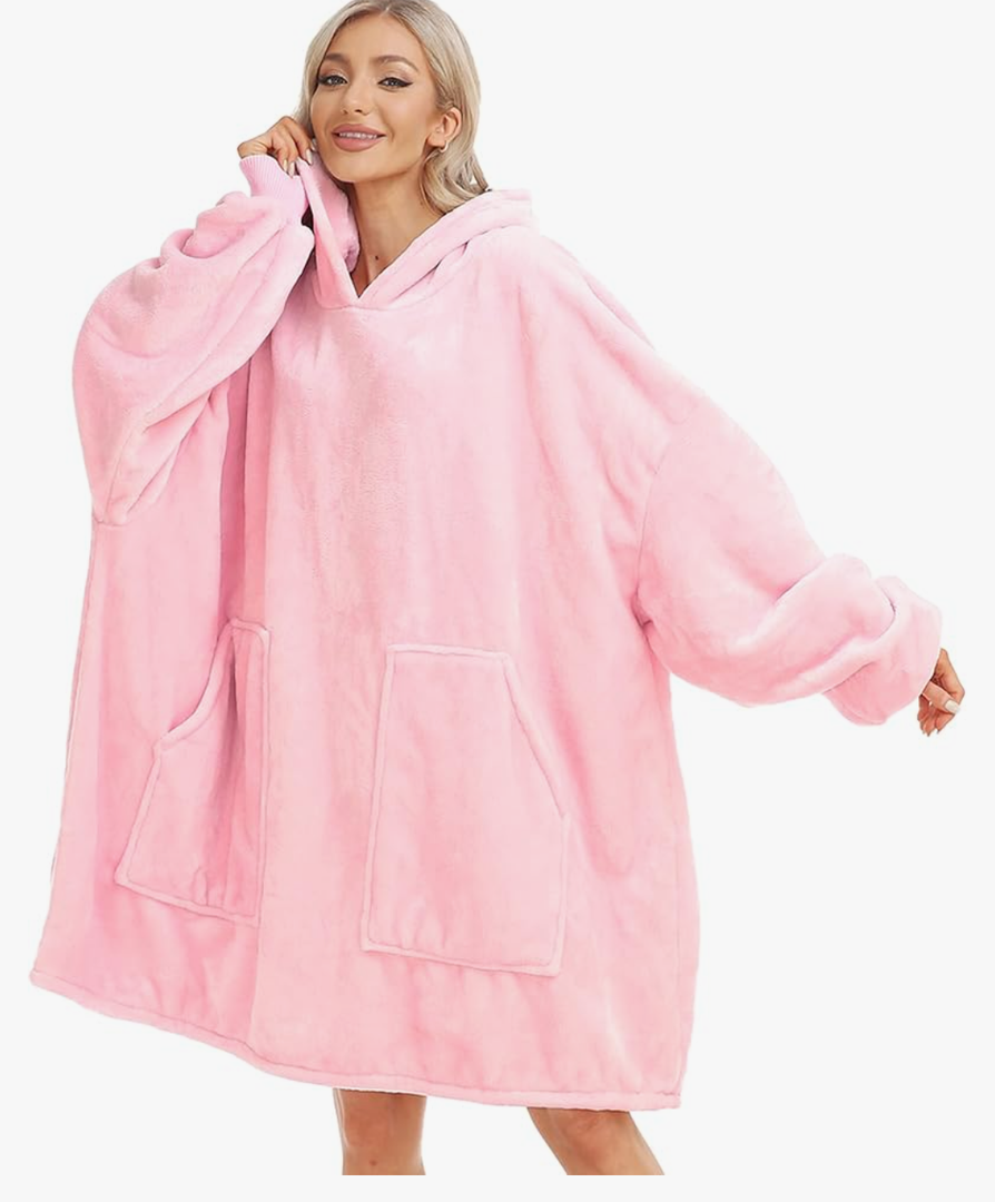 Kipswiza Blanket Hoodie - Wearable Blankets Oversized Cozy Flannel Sweatshirt Blanket as Gifts for Adult Women Men , A Pink, M